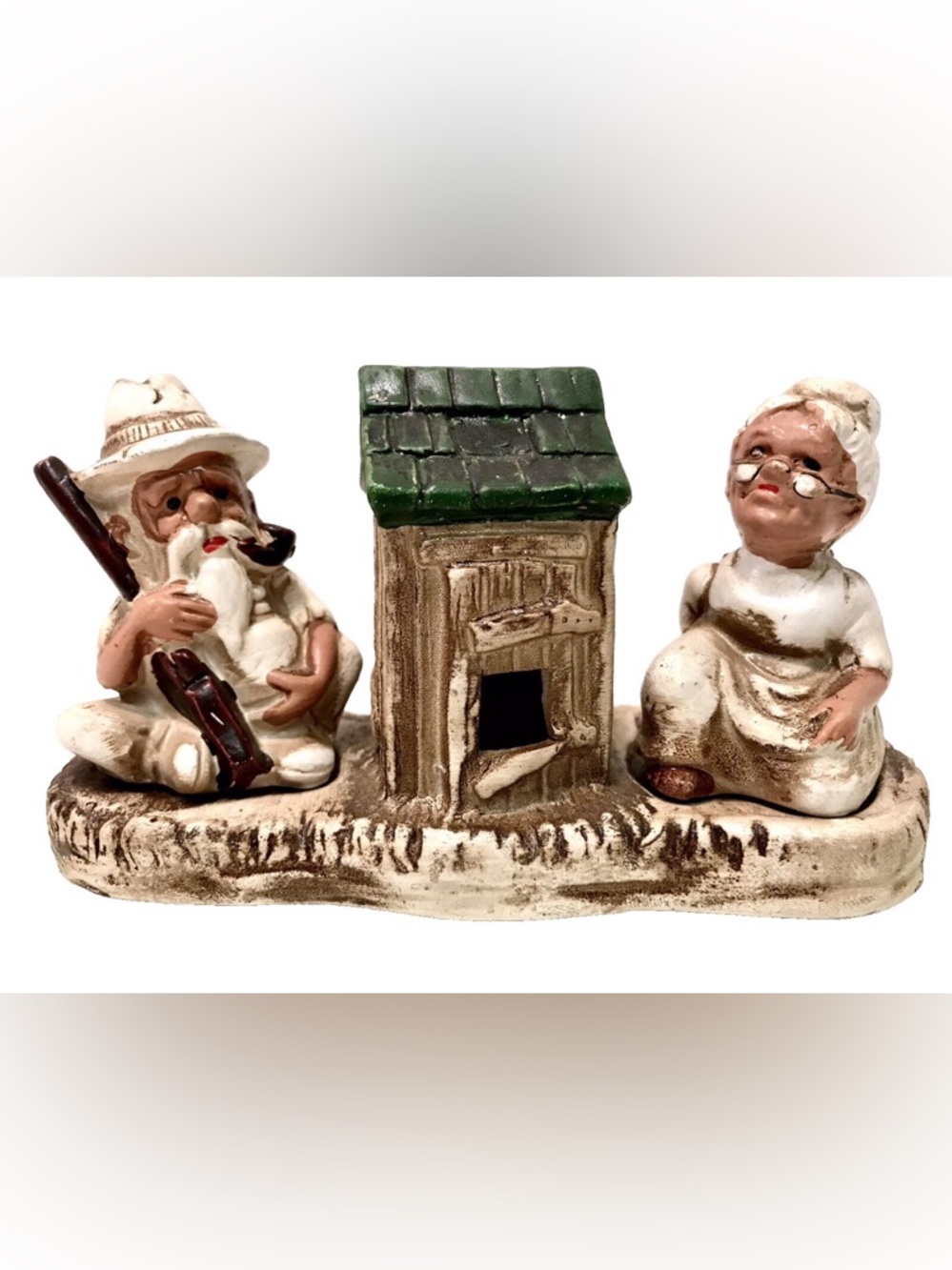 Vintage Hillbilly Ma And Pa With Outhouse Ceramic Salt & Pepper Shaker 3 Pc.Set